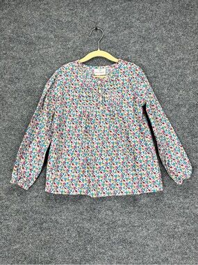 Hanna Andersson Prairie Blouse Girls 6-7 (120) Floral White Long Sleeve